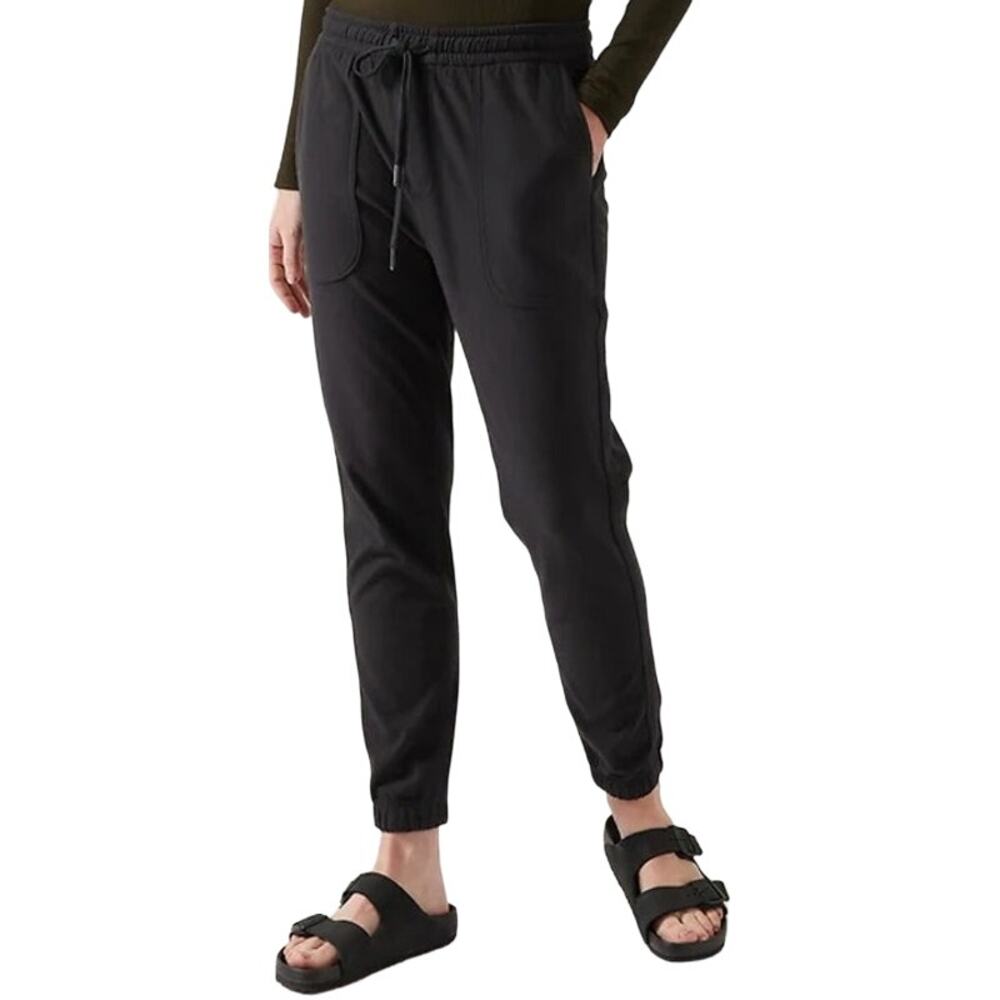 Athleta Farallon Jogger Pants Drawstring Mid Tapered Lightweight Cotton Black 6